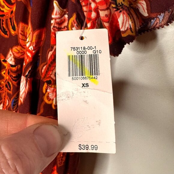 NWT Old Navy Babydoll Floral V-Neck Dress Womens XS Boho Dark Cottage Burgundy - Picture 6 of 9